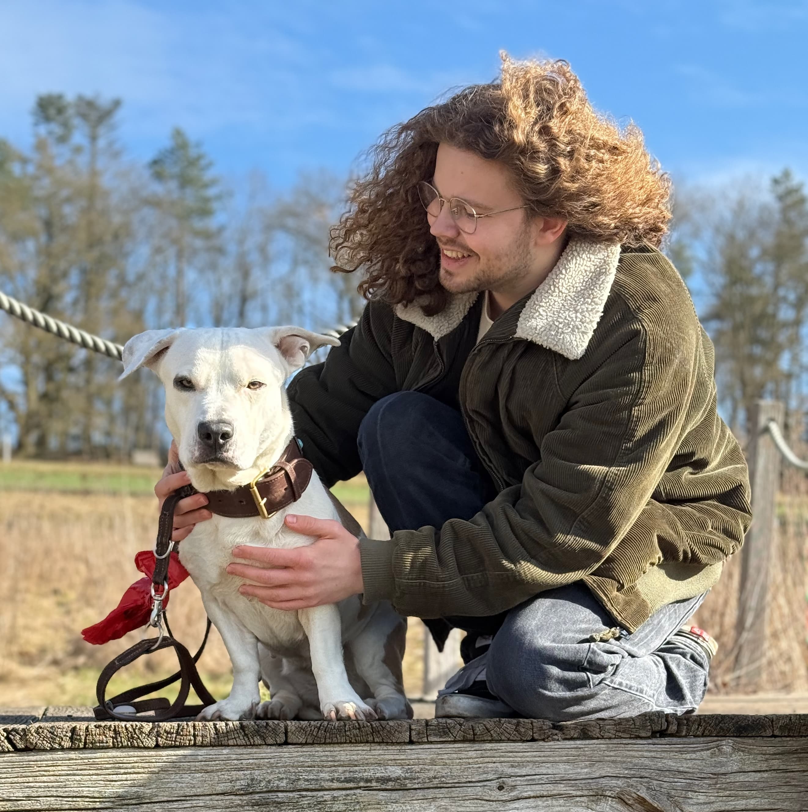Hauke Schnau outdoors with his dog